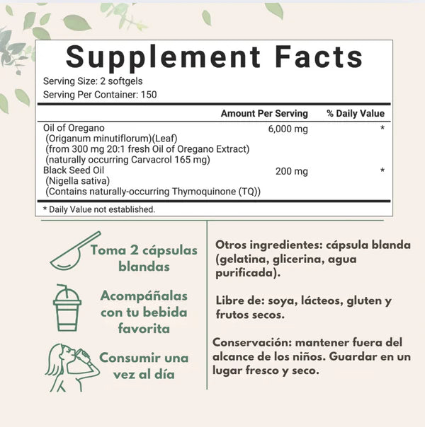 Aceite de Orégano + Aceite de semilla negra (Carvacol) | Natuviora™