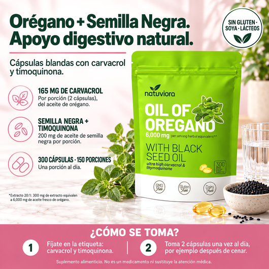 Aceite de Orégano con Semilla Negra | 300 Cápsulas Blandas