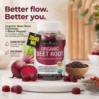 Organic Beet Root Gummies – Nitric Oxide, Blood Flow & Performance Support, 2040mg