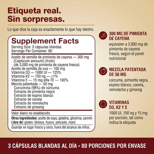 Cápsulas de Pimienta de Cayena 12 en 1 — Circulación, Energía y Bienestar — 240 Cápsulas Blandas