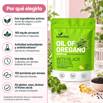 Aceite de Orégano con Semilla Negra | 300 Cápsulas Blandas