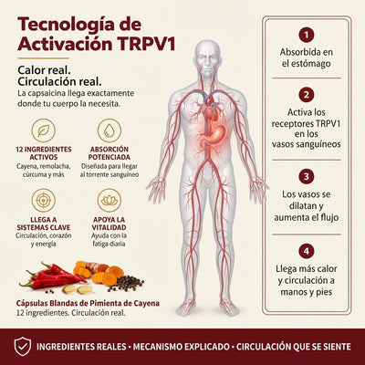 Cápsulas de Pimienta de Cayena 12 en 1 — Circulación, Energía y Bienestar — 240 Cápsulas Blandas