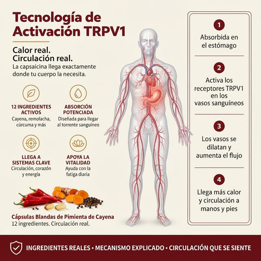 Cápsulas de Pimienta de Cayena 12 en 1 — Circulación, Energía y Bienestar — 240 Cápsulas Blandas