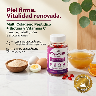 Multi Colágeno Peptídico con Biotina y Vitamina C – Piel, Cabello, Uñas y Articulaciones, 10,888mg
