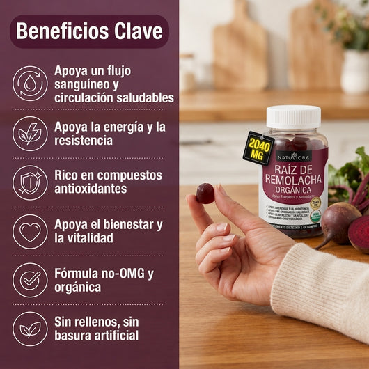 Gomas de Raíz de Remolacha Orgánica – Óxido Nítrico, Circulación y Rendimiento, 2040mg