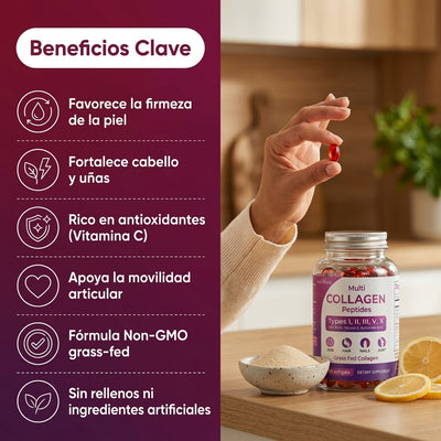 Multi Colágeno Peptídico con Biotina y Vitamina C – Piel, Cabello, Uñas y Articulaciones, 10,888mg