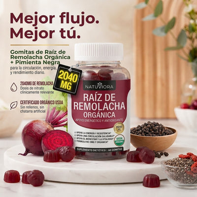 Gomas de Raíz de Remolacha Orgánica – Óxido Nítrico, Circulación y Rendimiento, 2040mg